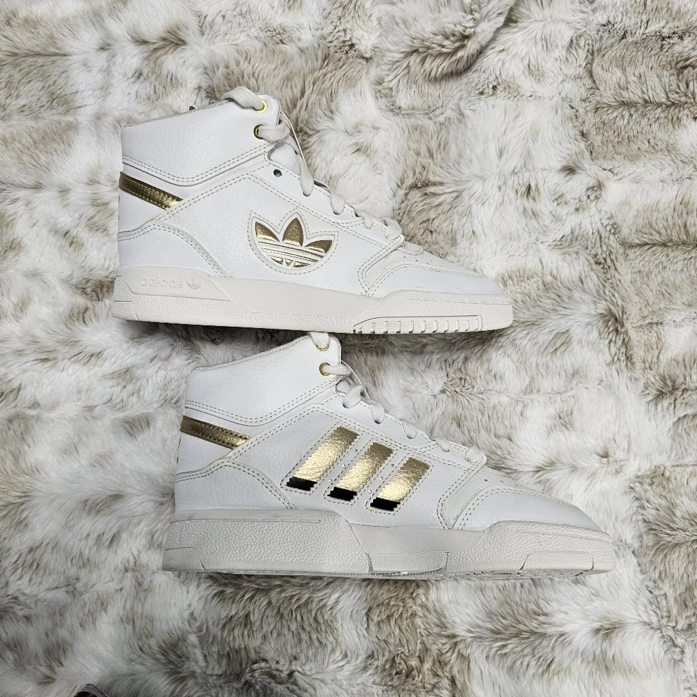 Adidas Drop Step XL High Top White/Gold Sneakers‎ Boy's 3.5  (FW2040)